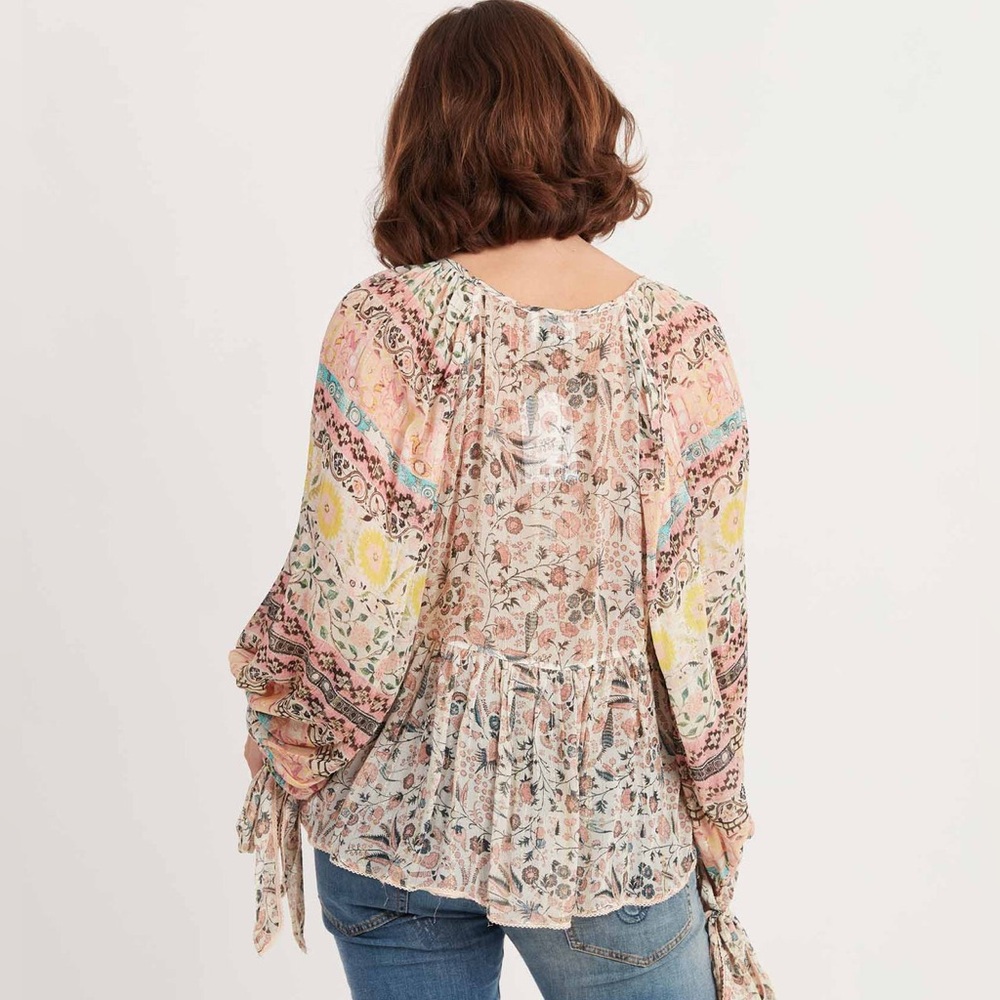 Hemant & Nandita Sheer Printed Peasant Top - Picture 2 of 10